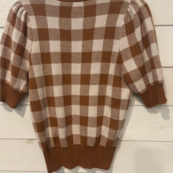 Ann Taylor Factory Petite Brown and White Checkered Knit Sweater - Picture 6 of 13